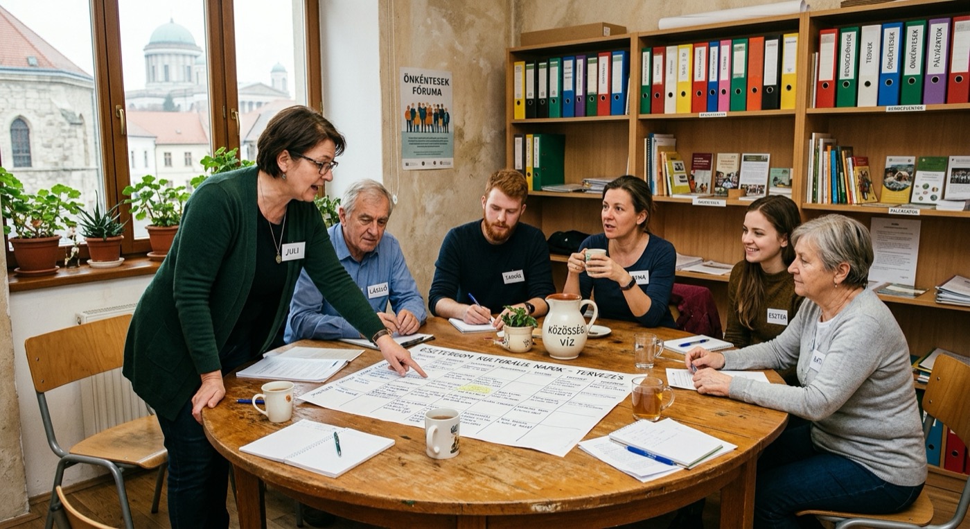 Volunteers planning around a round table
